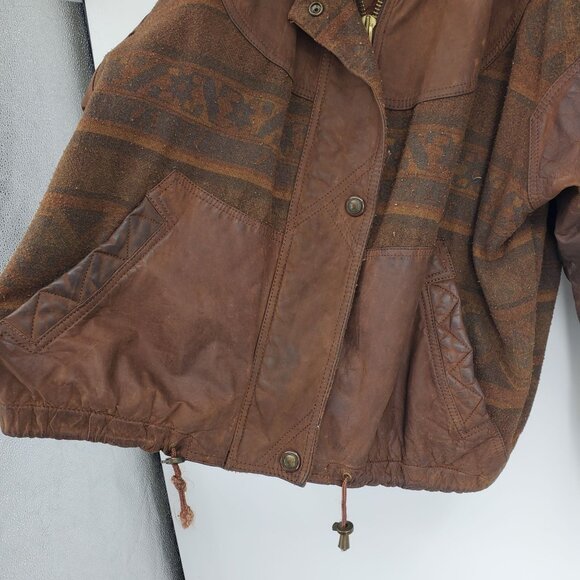 Vintage Winlit Leather and Wool Blend Western Aztec Bomber Jacket Coat Medium - Picture 8 of 16